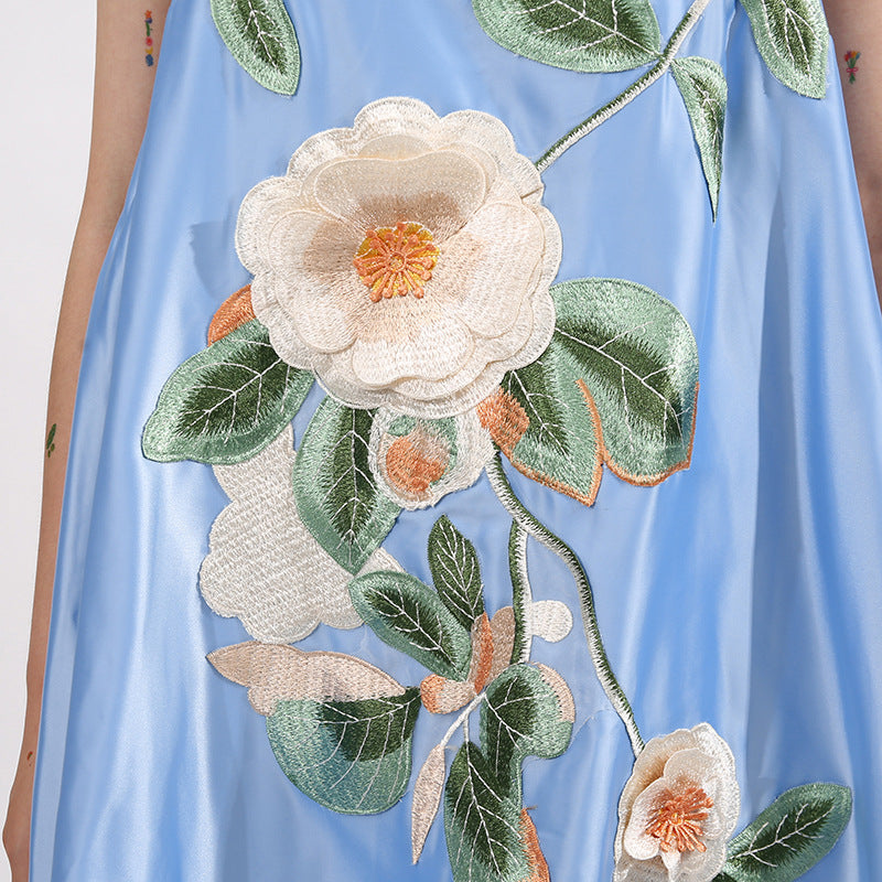 Edwina Applique Floral Embroidered Mini Dress in Blue Avalabel