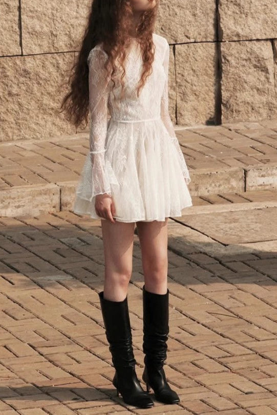 Bblythe Tulle Lace Backless Mini Dress in White Avalabel