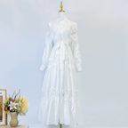 Alexandra Splicing Flapped Lace Hollow Midi Dress in White Avalabel