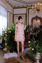 Pink Sleeveless Sequin layer ruffle short Dinner Dress Avalabel