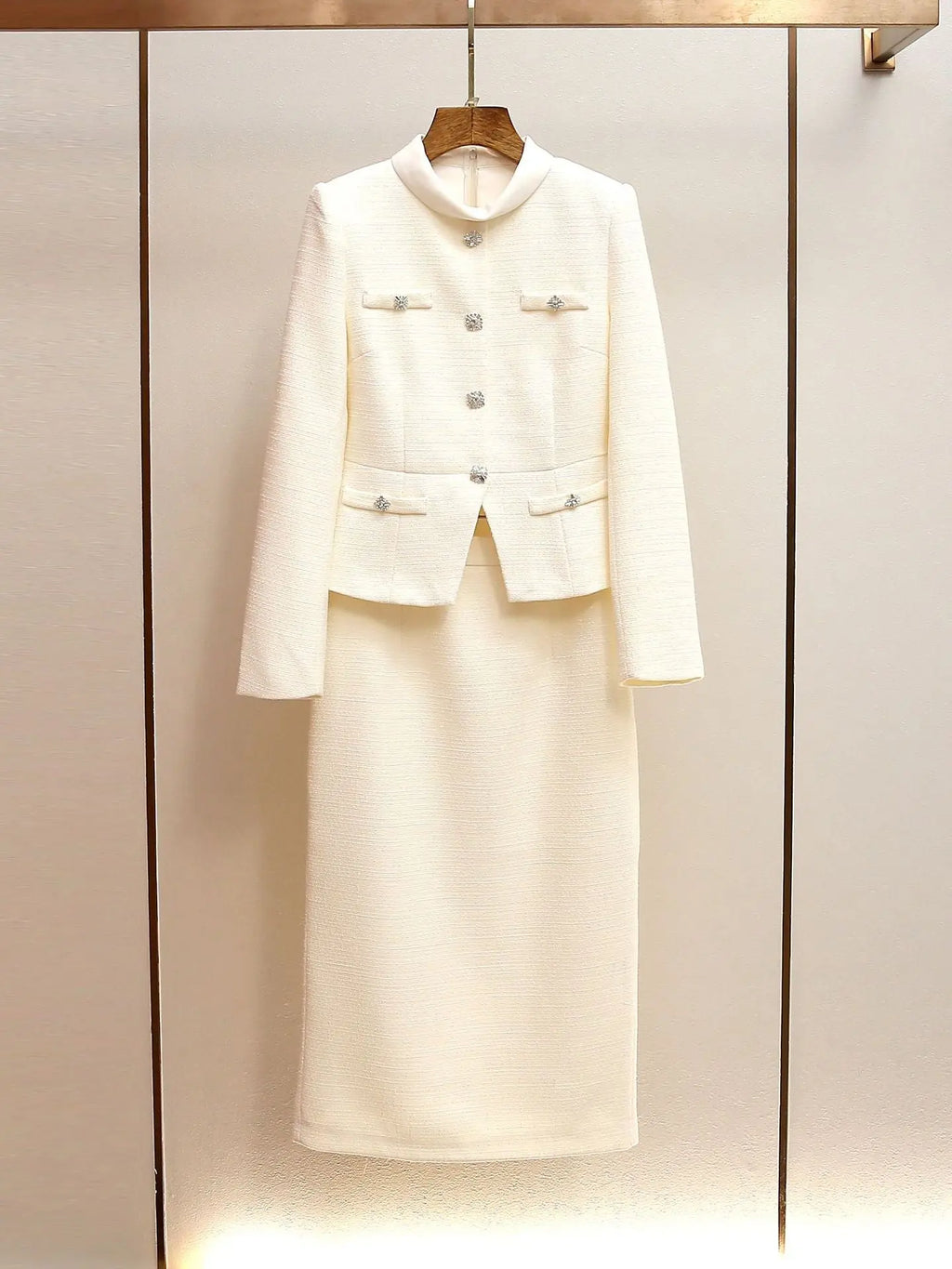 michaelia Cream Boucle Tailored Midi Dress set Avalabel