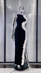 kimberley black Sleeveless Hollow Out Flowers Slit Bandage Maxi Dress Avalabel