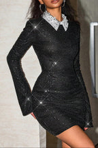 wanda long sleeve sequin backless mini dress in black Avalabel