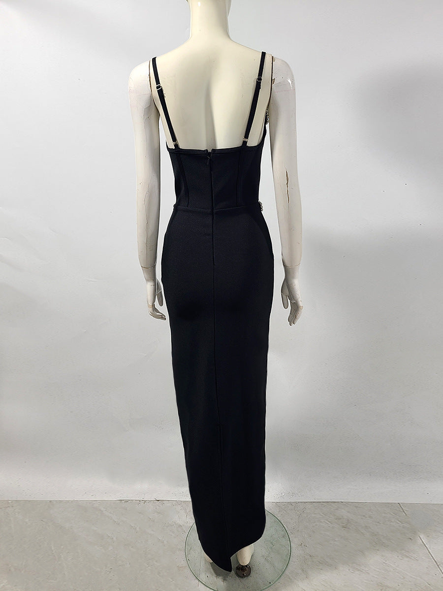 rita Rhinestone Bandage maxi dress in black Avalabel
