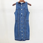 selena buttoned lace-up sleeveless mini dress in navy blue Avalabel