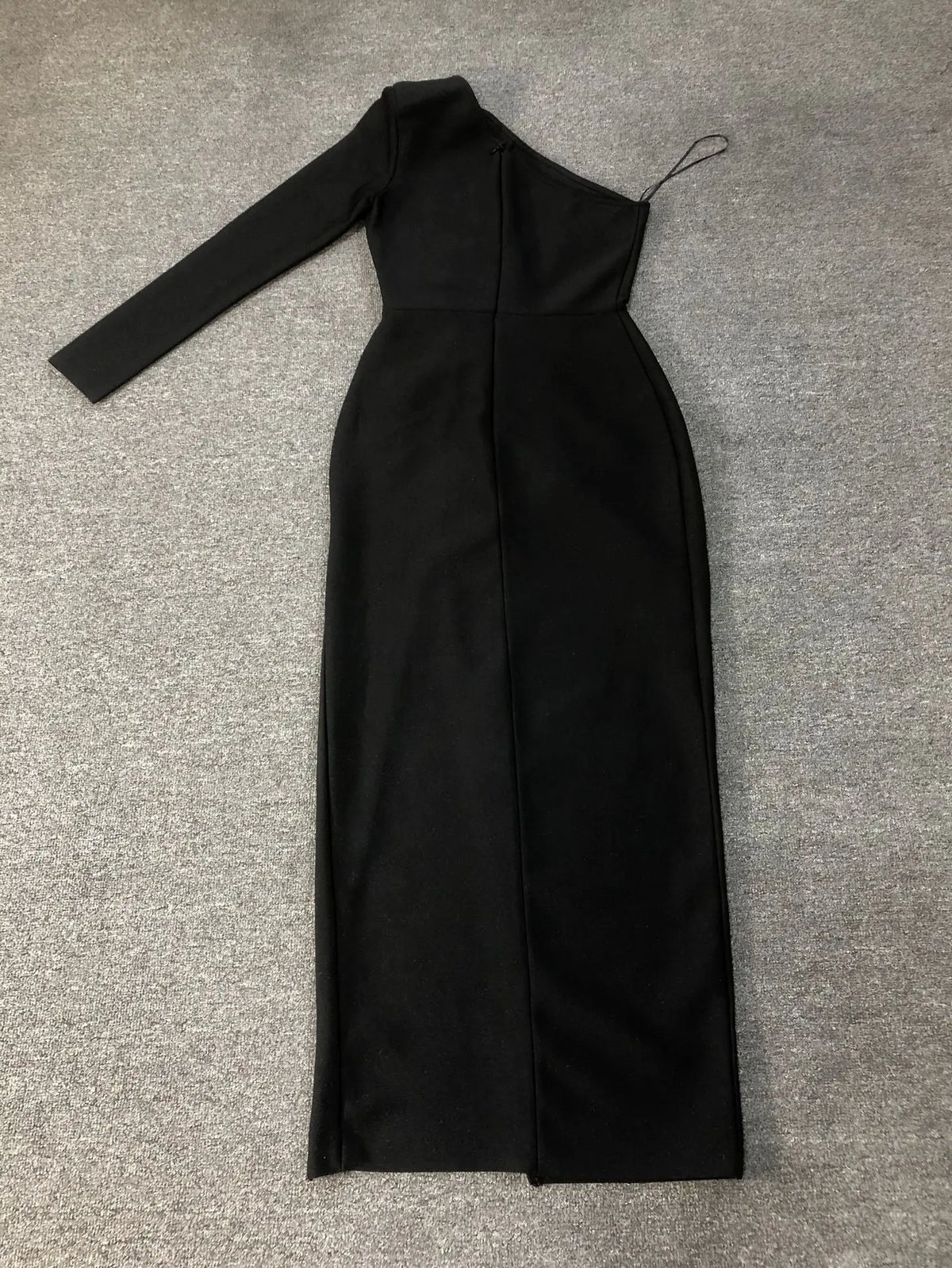 elsa one shoulder rhinestone appliqué bandage midi dress in black Avalabel