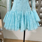 blue  Embroidered Flared Mini Dress Avalabel