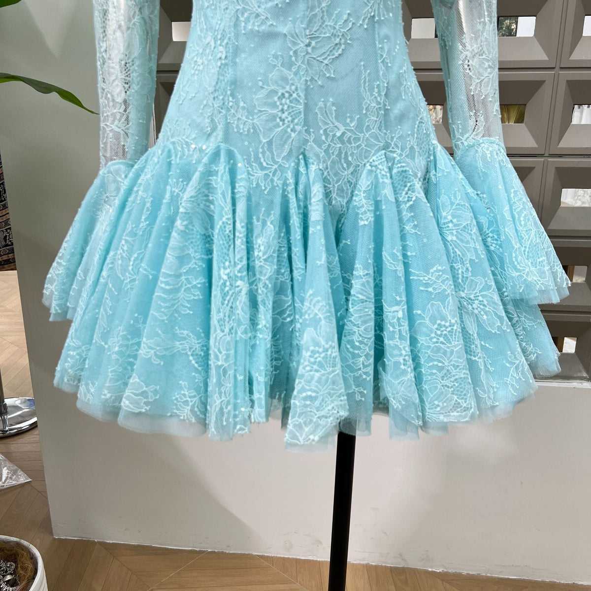 blue  Embroidered Flared Mini Dress Avalabel
