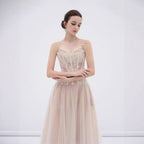 Alani Apricot Lace Mermaid Spaghetti Strap Tulle Dress Avalabel