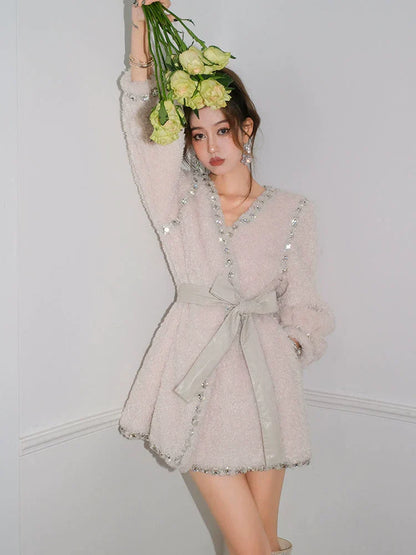 Joy V-Neck Long Sleeve Diamond Stud Coat