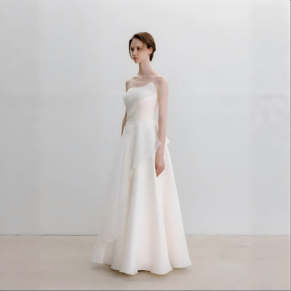 Lyuba White French Lightweight High-End Strapless Slim Fit Simple Maxi Dress Avalabel