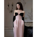 Satin Pink Flower Strapless Maxi Prom Dress Avalabel