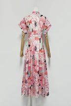 Floral Print Silk Organza Maxi Dress in Pink-Multi Avalabel
