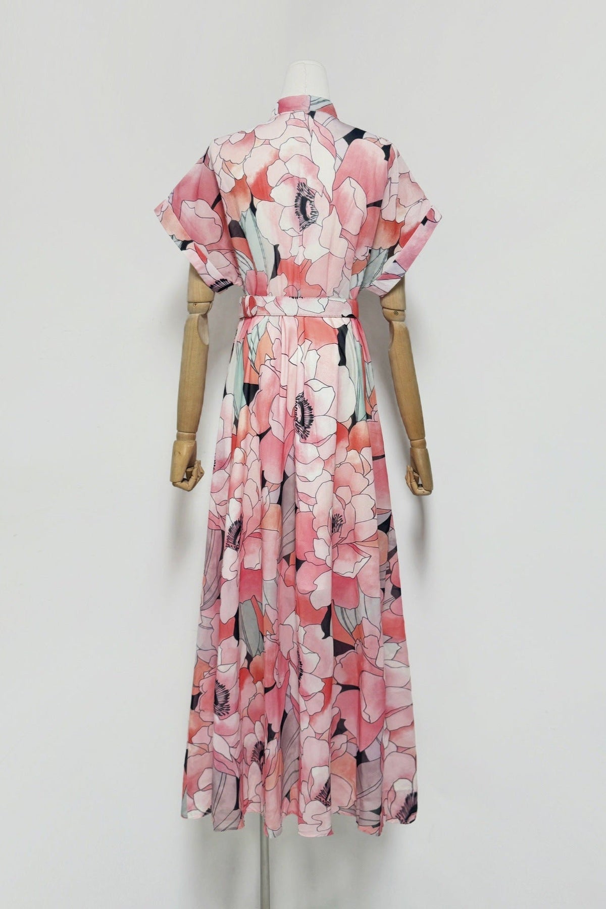 Floral Print Silk Organza Maxi Dress in Pink-Multi Avalabel