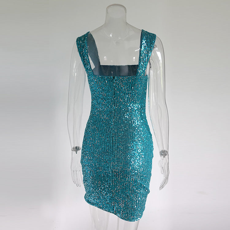 philipppa Sequin pleated Mini Dress in blue Avalabel