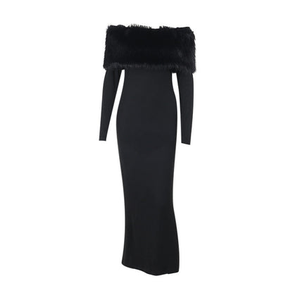 susie furry embellished bodycon midi dress in black