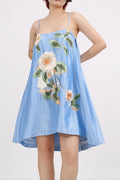 Edwina Applique Floral Embroidered Mini Dress in Blue Avalabel