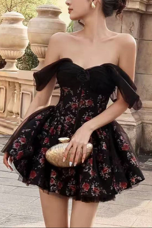 Bonnie Floral Printed Strapless Mini Dress in Black Avalabel