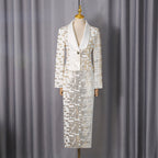 high-waisted skirt Gold sequin print blazer suit in white Avalabel