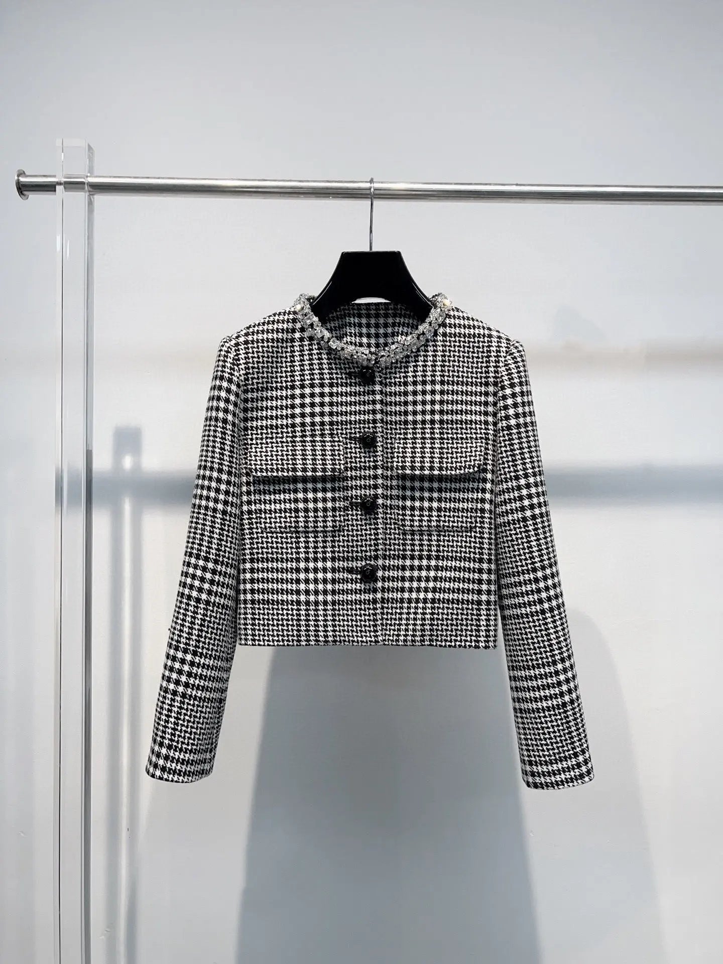 virginia Houndstooth Crystal Trim Jacket - Black/White Avalabel