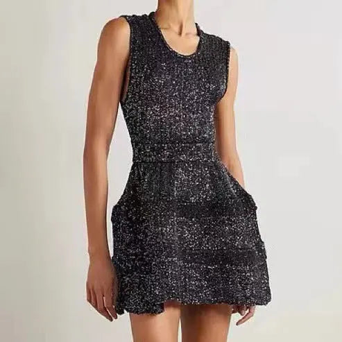 rebecca sequin stretch-knit mini dress in black Avalabel