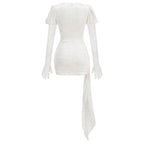 Dariel Floral Jacquard Cutout Draped Mini Dress - White Avalabel
