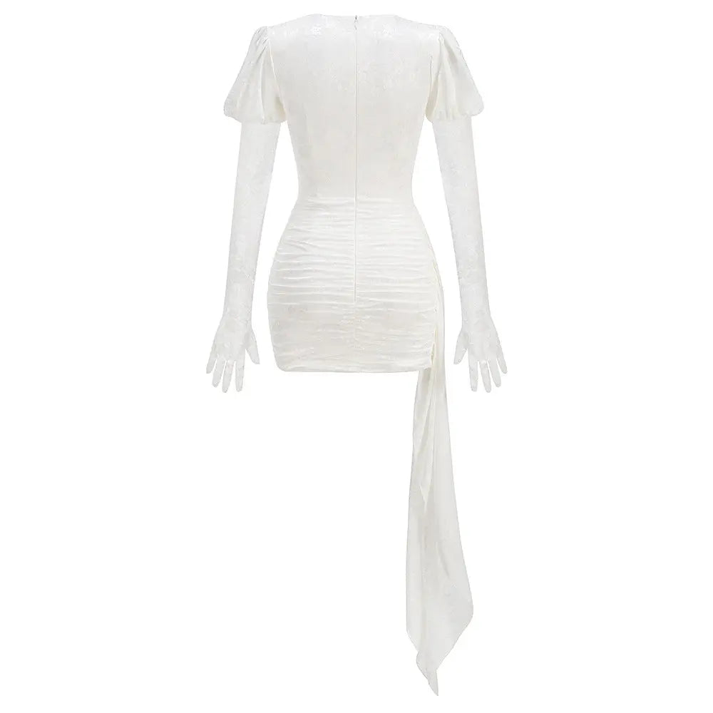 Dariel Floral Jacquard Cutout Draped Mini Dress - White Avalabel