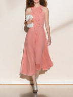 Pink Halter-Neck Midi Dress Avalabel