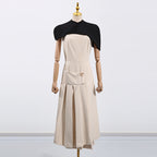 Gustave Khaki Cape Sleeveless Irregular Midi Dress Avalabel