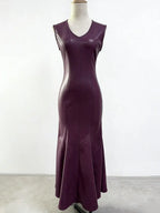 Ophelia V-Neck Sleeveless Leather Maxi Dress in Burgundy Avalabel