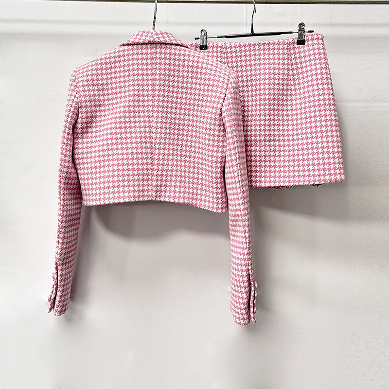 helen Embellished checked wool-blend blazer set in pink Avalabel