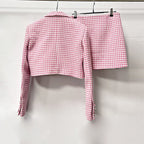 helen Embellished checked wool-blend blazer set in pink Avalabel