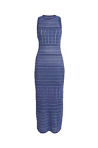 Hollow Striped Sleeveless Knit Midi Dress in Royal Blue Avalabel