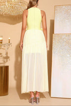 aurora 3D flower Splicing bandage mesh maxi dress in yellow Avalabel