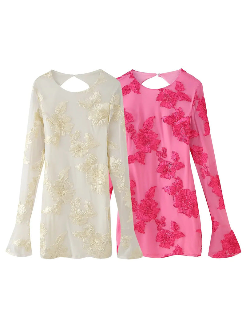 Nefertiti Yellow Backless Floral Flared Sleeve Slim Fit Mini Dress Avalabel