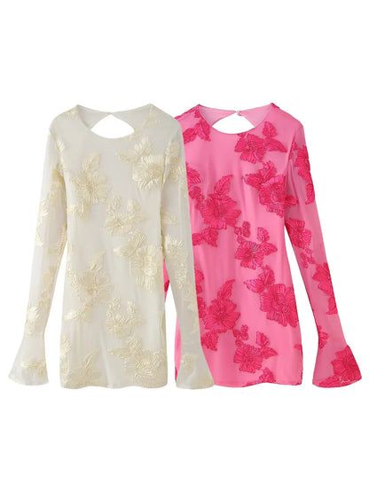 Nefertiti Yellow Backless Floral Flared Sleeve Slim Fit Mini Dress Avalabel