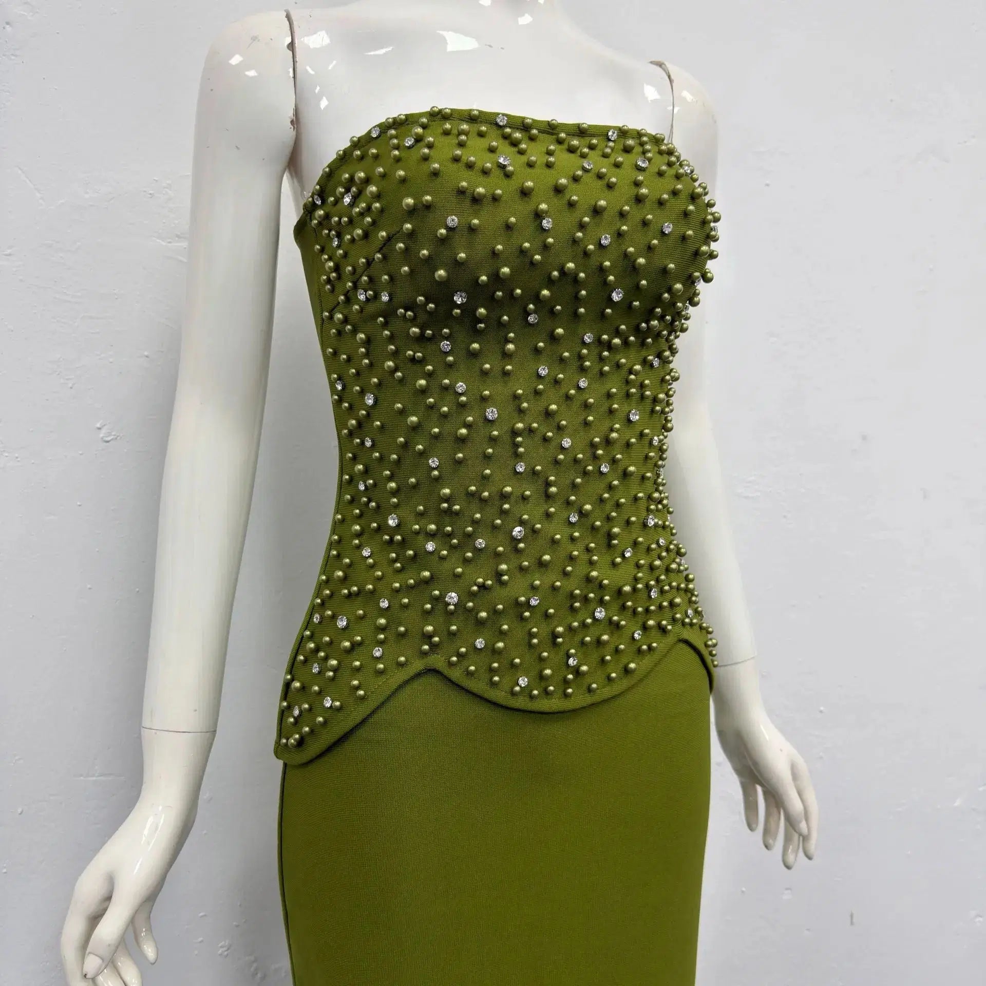 Teresa Green Rhinestone Embellished Strapless Top Skirt Set Avalabel
