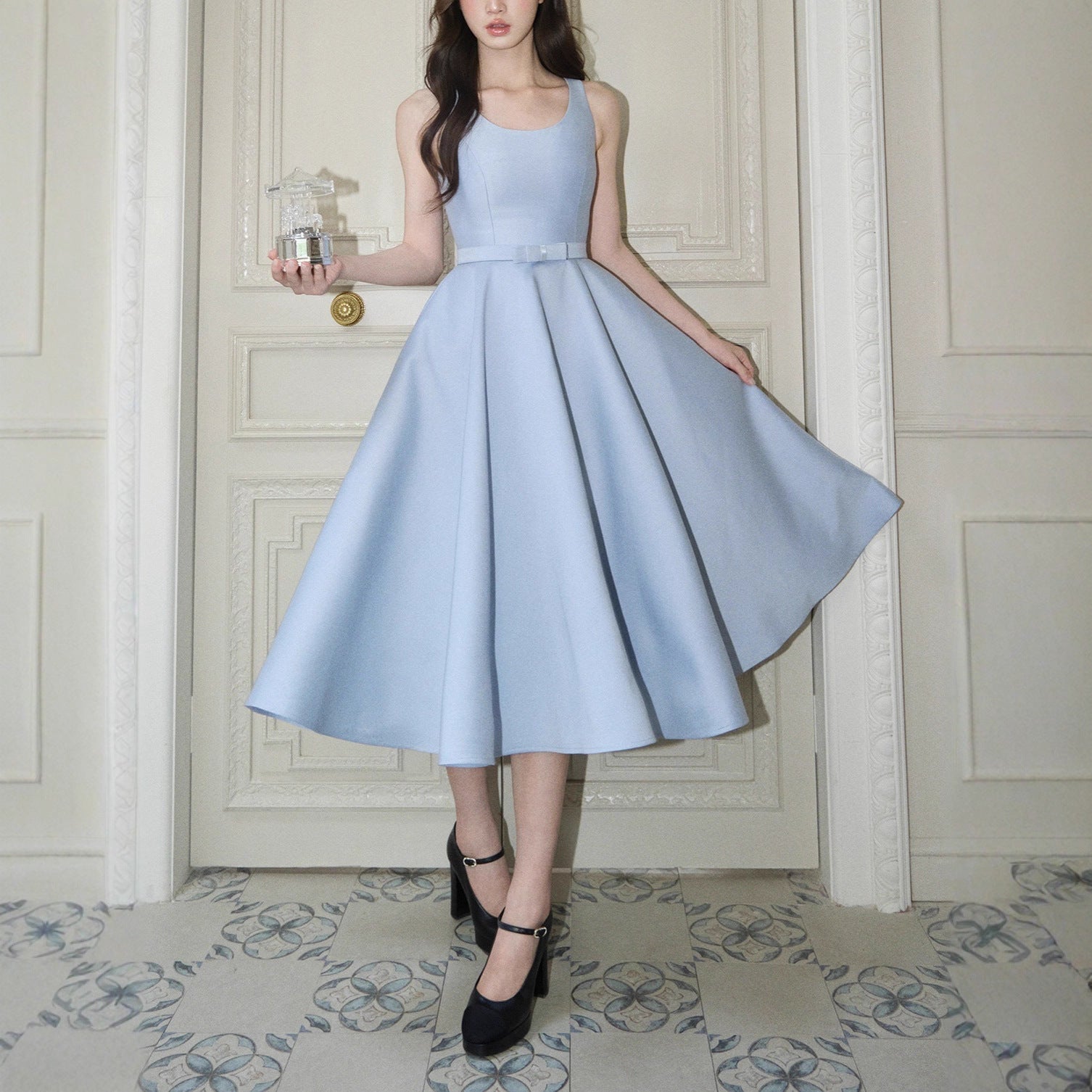 Bow U-Neck Sleeveless Hepburn Midi Dress Avalabel