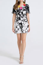 Letitia 3D Floral Embroidery Mini Dress in Black Avalabel