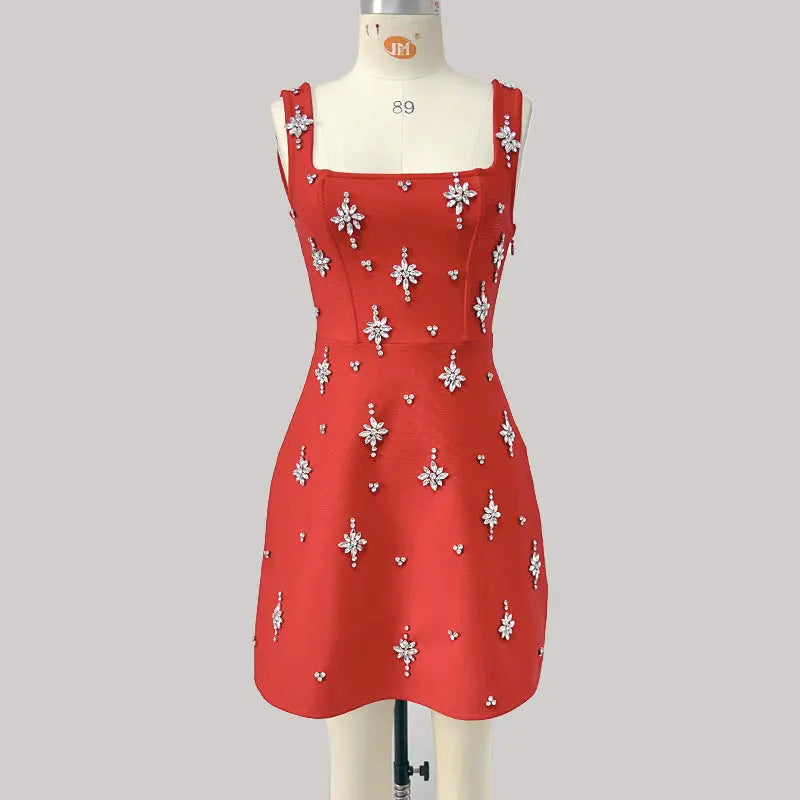 adora Sleeveless Diamond Bow Bandage Mini Dress in red Avalabel