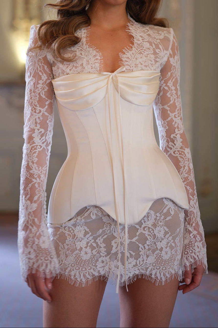 Ivory Lace & Satin Corset Mini Dress Avalabel