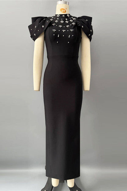 Roxanne Crystal-Embellished Crepe Bodycon Gown in Black