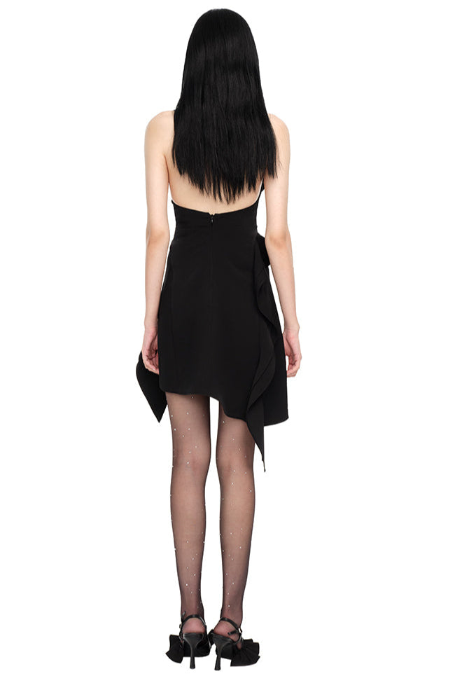 Phoenix Ruffled Backless Mini Dress in Black