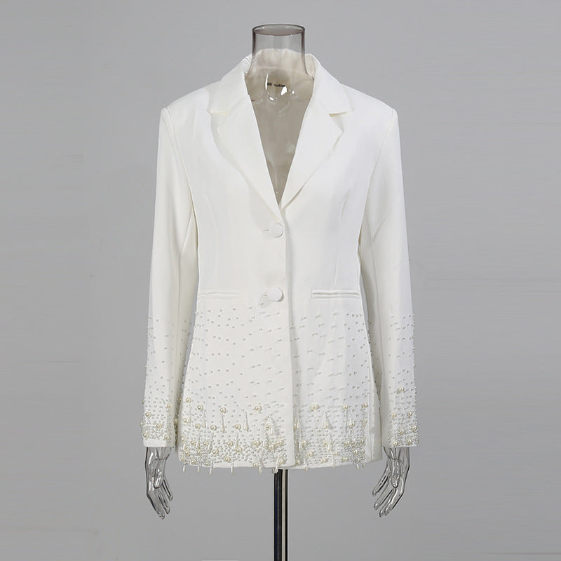 mirabelle Long Sleeve Pearl Blazer in white Avalabel
