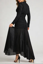 josephine v-neck ruched long-sleeve maxi dress in black Avalabel