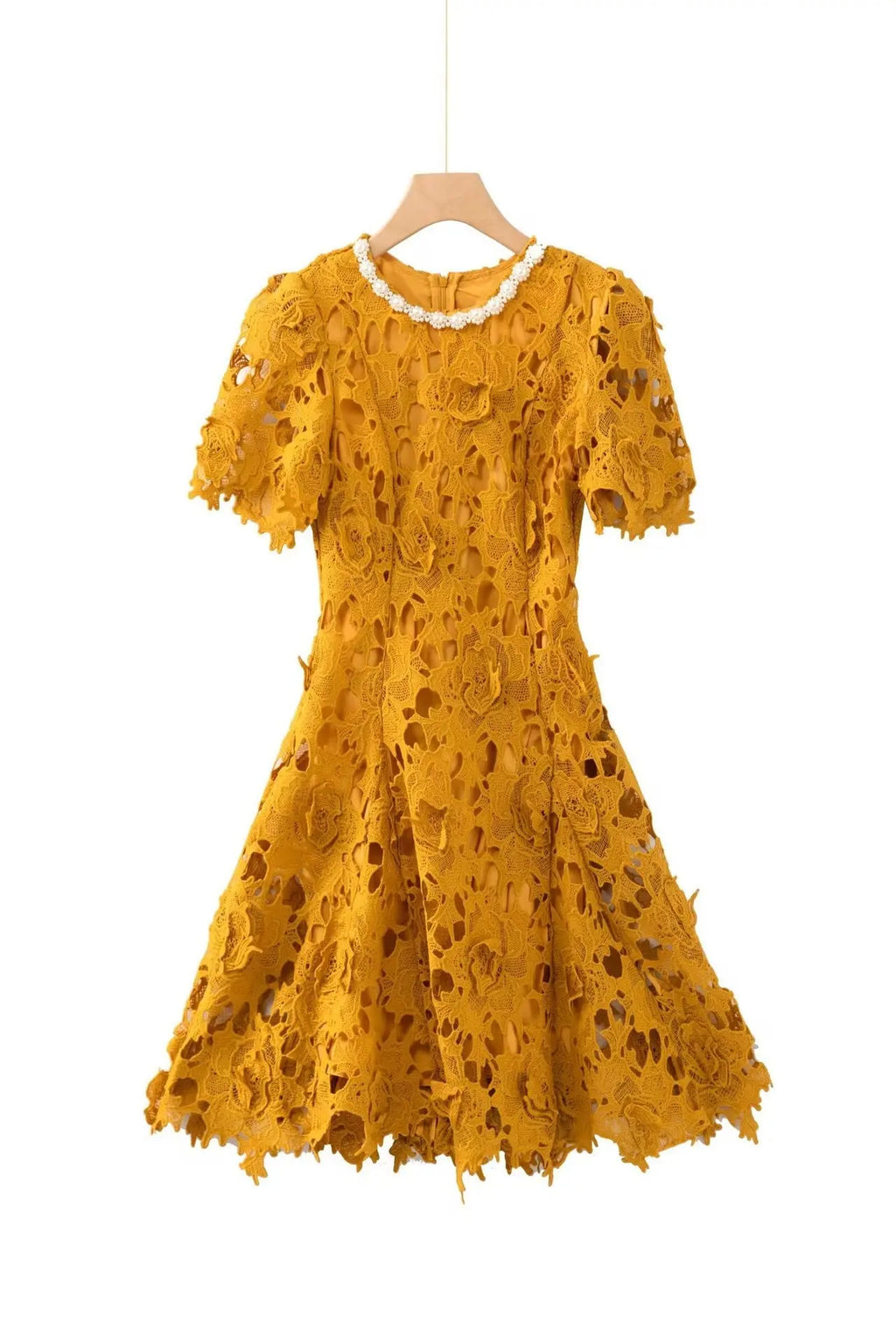 Sylvia Orange Beaded Hollow Crochet Mini Dress Avalabel