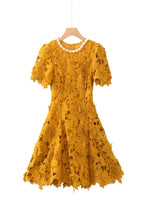 Sylvia Orange Beaded Hollow Crochet Mini Dress Avalabel