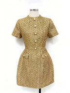 tiffany pearl-embellished tweed mini dress in gold Avalabel