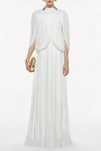 leona white Draped Cape Sleeve Knit Maxi Dress Avalabel