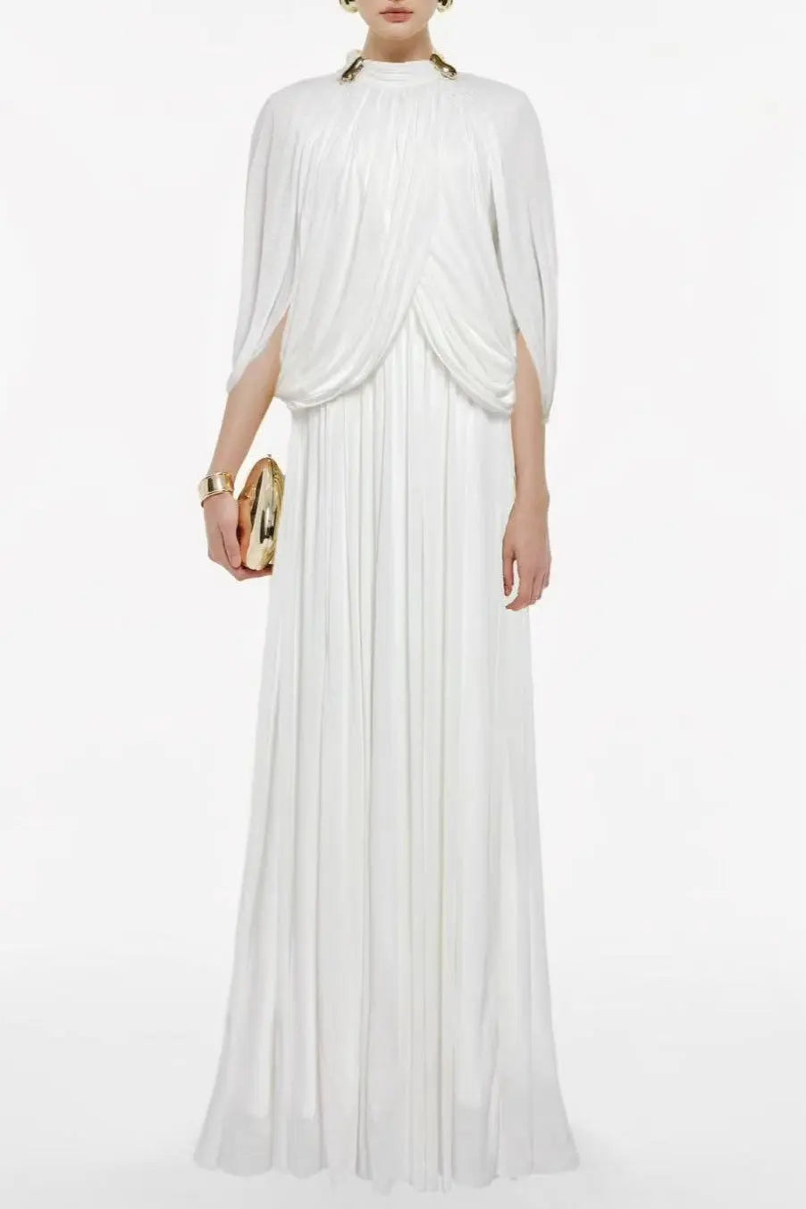 leona white Draped Cape Sleeve Knit Maxi Dress Avalabel
